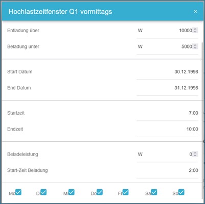 Hochlastzeitfenster — Zeitfenster-Konfiguration