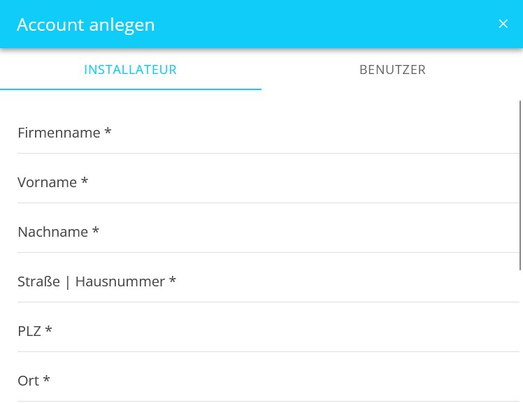 Installateurszugang erstellen