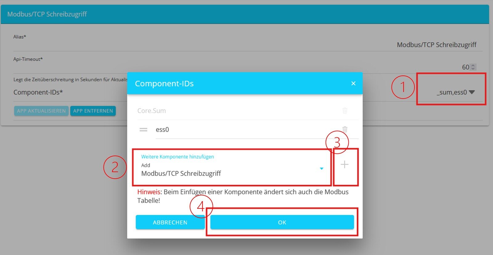 modbus write access add component
