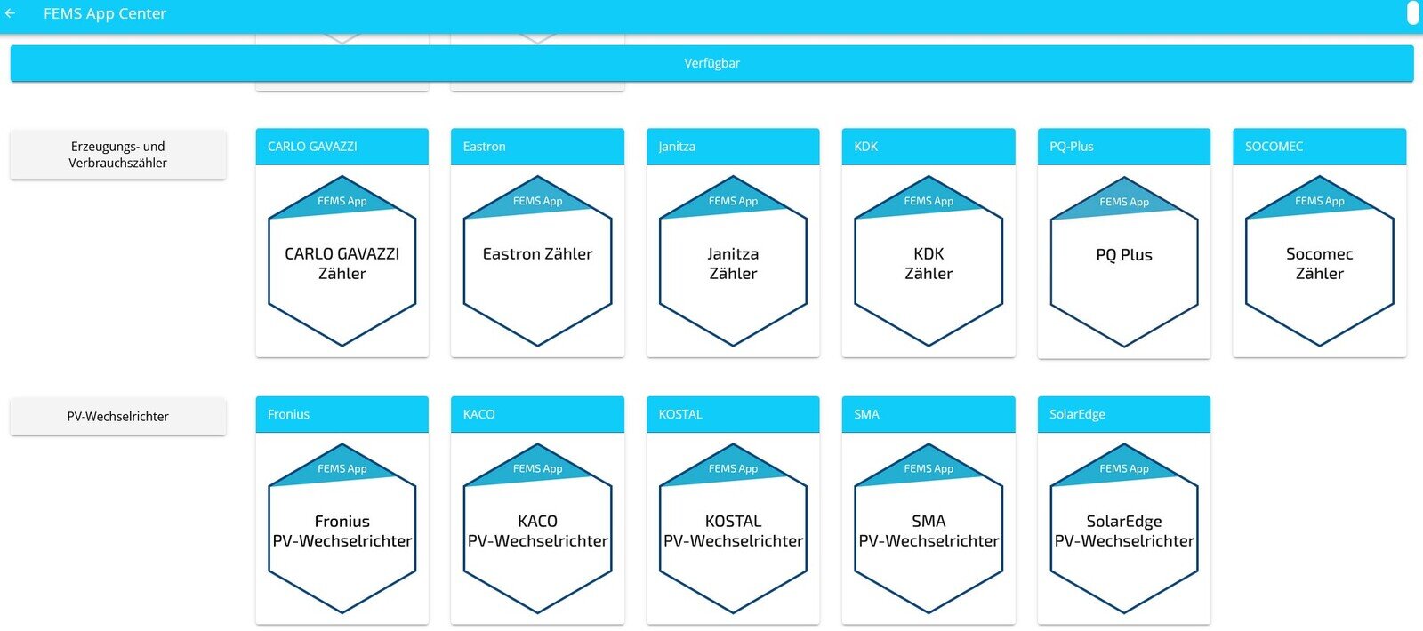 FEMS App Center PV-Wechselrichter Apps