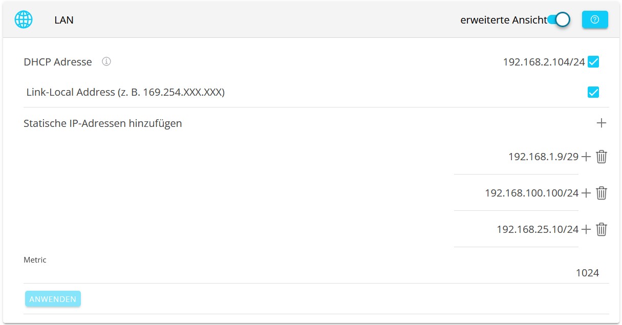 FEMS-Netzwerkkonfiguration — Erweiterte Ansicht