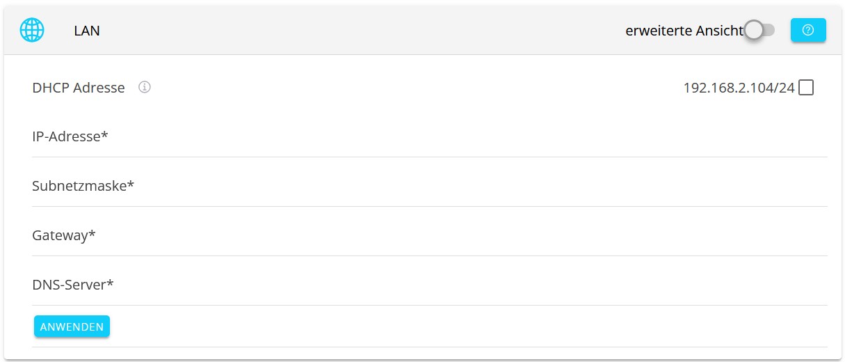 FEMS-Netzwerkkonfiguration — Manuelle Einstellungen