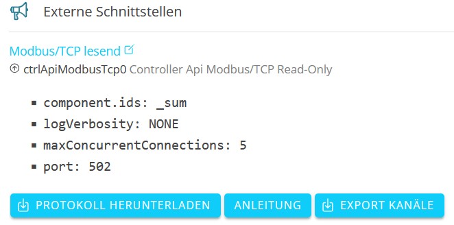 Modbus/TCP Channel-Einstellungen