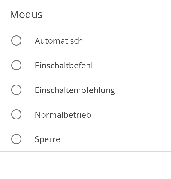 Auswahl des Betriebsmodus innerhalb der Aufgabe