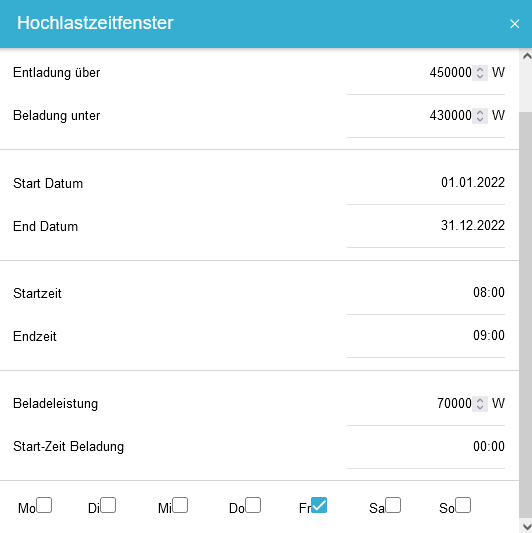 App Hochlastzeitfenster Widget Detail