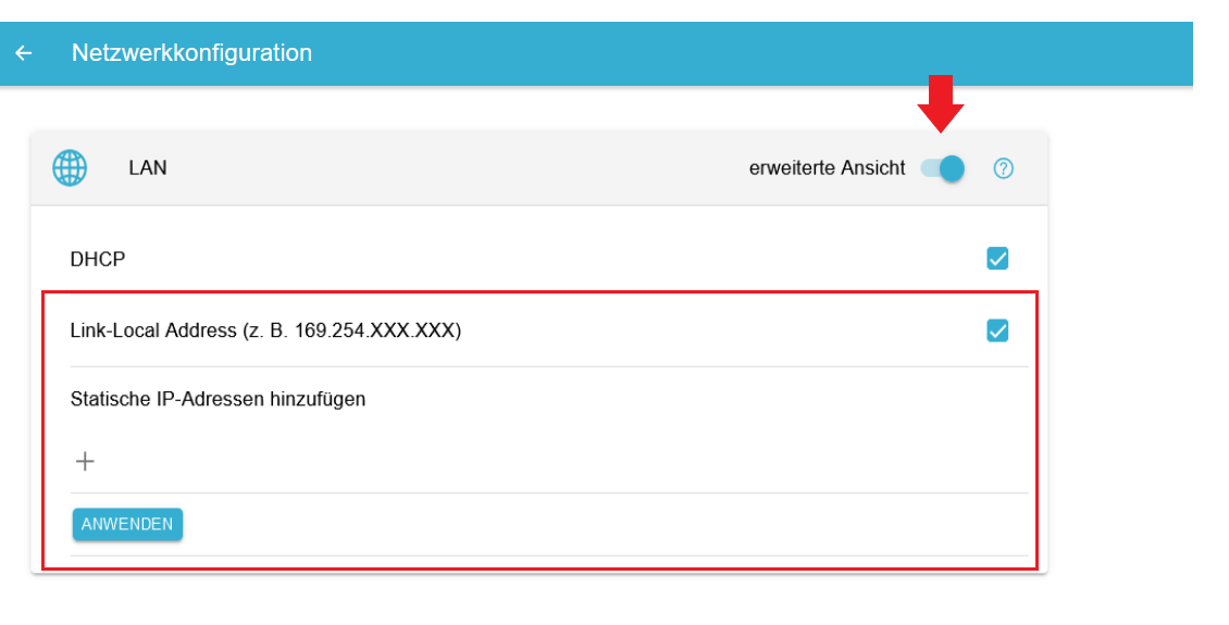 fems settings network configuration eth0 extended