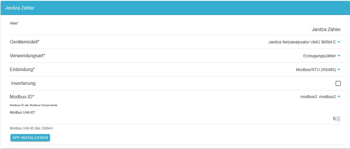 Konfigurationsoberfläche — Einbindung RS485