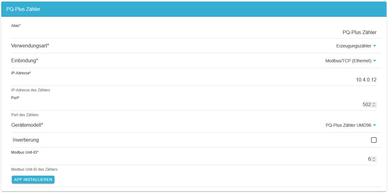 Konfigurationsoberfläche — Einbindung über Modbus/TCP