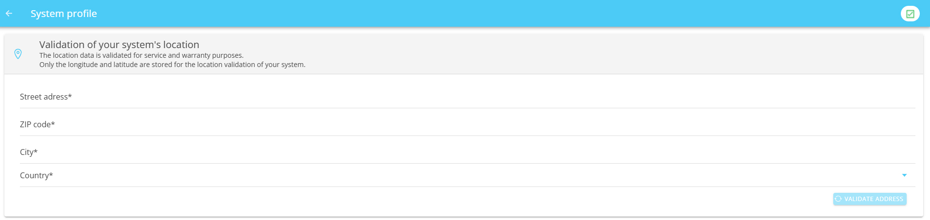Eingabemaske zur Standort-Validierung