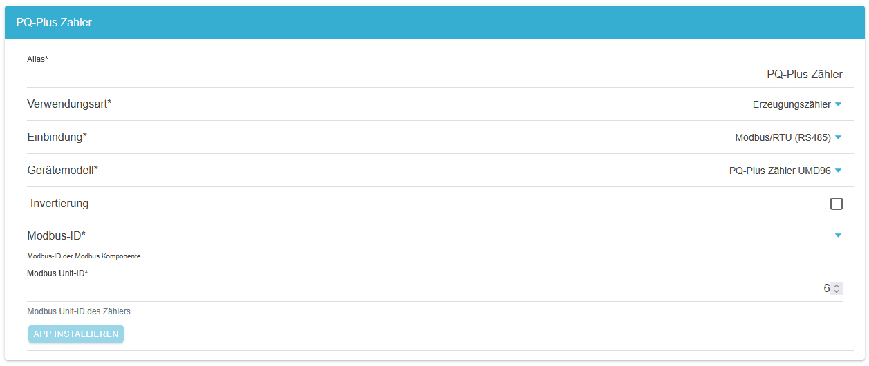 Konfigurationsoberfläche — Einbindung über RS485